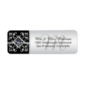 Zilver zwart monogram envelop retouradres etiket (Voorkant)