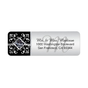 Zilver zwart monogram envelop retouradres etiket