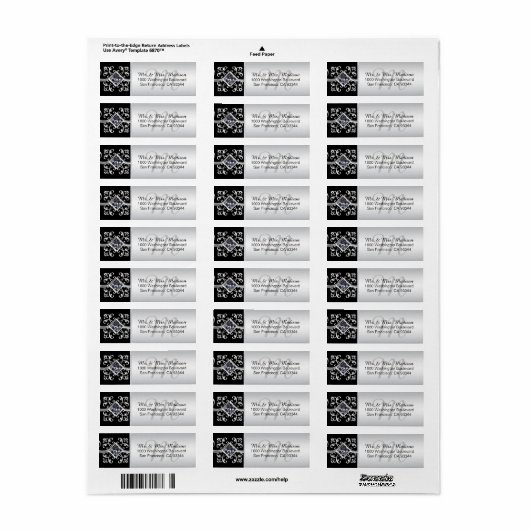 Zilver zwart monogram envelop retouradres etiket (Full Sheet)