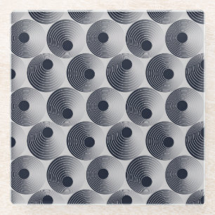 Zilver-zwart mozaïek: concentrische ringen textuur glazen onderzetter