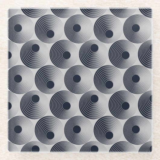 Zilver-zwart mozaïek: concentrische ringen textuur glazen onderzetter (Voorkant)