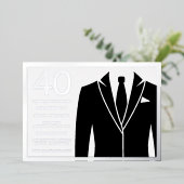 Zilver & Zwart Pak & Das 40ste Verjaardagsfeest Fo Folie Uitnodiging (Staand Voorkant)