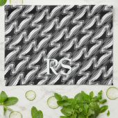 Zilver Zwart Patroon: Monogram Keuken Decor Theedoek (Gevouwen)