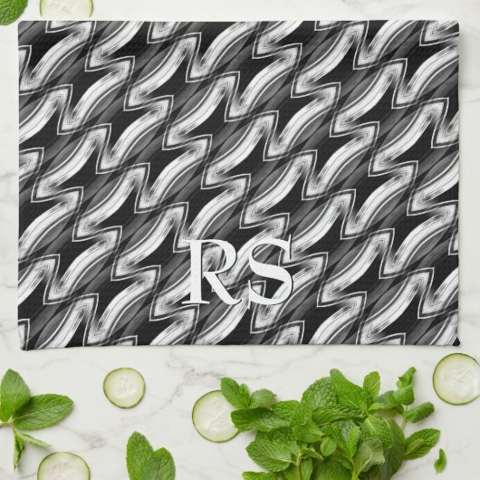 Zilver Zwart Patroon: Monogram Keuken Decor Theedoek (Gevouwen)