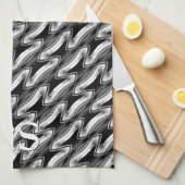 Zilver Zwart Patroon: Monogram Keuken Decor Theedoek (Quarter Fold)