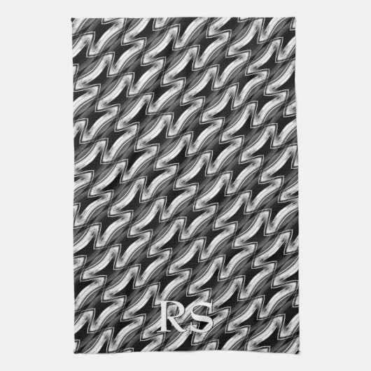 Zilver Zwart Patroon: Monogram Keuken Decor Theedoek (Verticaal)
