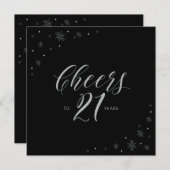 Zilver & Zwart Proost 21e Verjaardagsfeestvierkant Kaart (Voorkant / Achterkant)