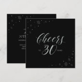 Zilver & Zwart Proost 30e verjaardag Party Square Kaart (Voorkant / Achterkant)