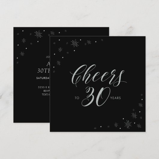 Zilver & Zwart Proost 30e verjaardag Party Square Kaart (Voorkant / Achterkant)