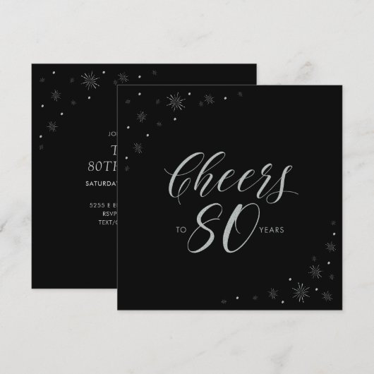 Zilver & Zwart Proost 80ste verjaardag Party Squar Kaart (Voorkant / Achterkant)