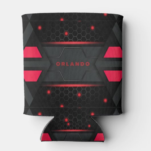 Zilver, zwart, rood, geometrisch gaming monogram blikjeskoeler (Achterkant)