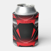 Zilver, zwart, rood, geometrisch gaming monogram blikjeskoeler (Blikje Voorkant)