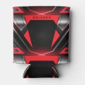 Zilver, zwart, rood, geometrisch gaming monogram blikjeskoeler (Voorkant)