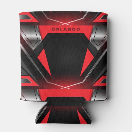 Zilver, zwart, rood, geometrisch gaming monogram blikjeskoeler (Achterkant)