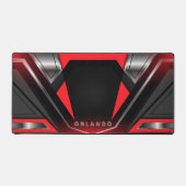 Zilver, zwart, rood, geometrisch gaming monogram bureaumat (Voorkant)