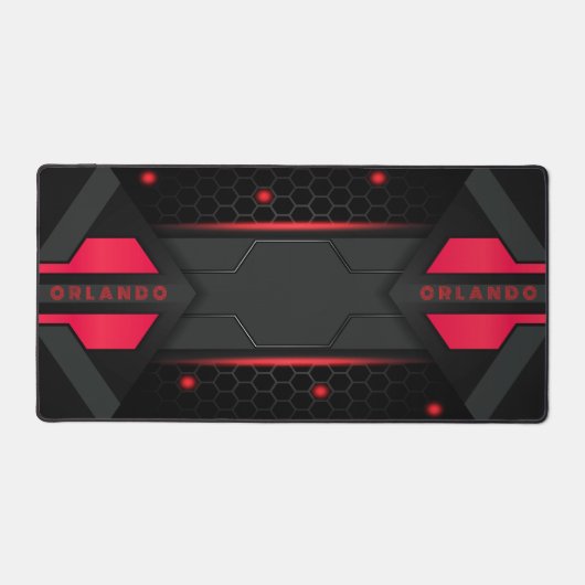 Zilver, zwart, rood, geometrisch gaming monogram bureaumat (Voorkant)