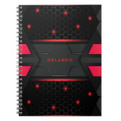 Zilver, zwart, rood, geometrisch gaming monogram notitieboek (Voorkant)
