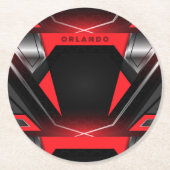 Zilver, zwart, rood, geometrisch gaming monogram ronde kartonnen onderzetter (Voorkant)