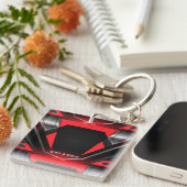 Zilver, zwart, rood, geometrisch gaming monogram sleutelhanger (Voorkant Rechts)