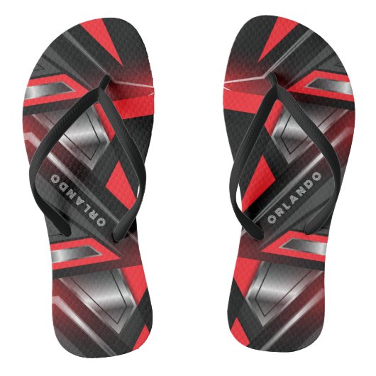 Zilver, zwart, rood, geometrisch gaming monogram teenslippers (Voetbed)