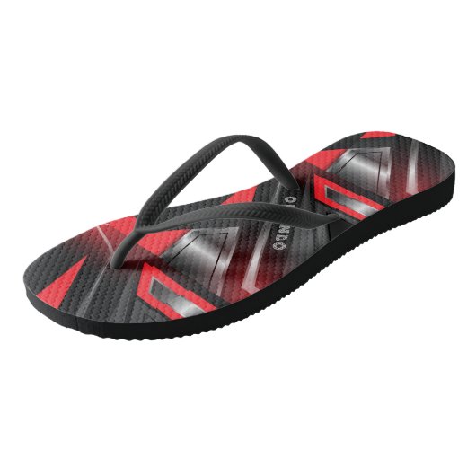 Zilver, zwart, rood, geometrisch gaming monogram teenslippers (Schuin)