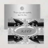 Zilver Zwart Roos & Juweel 25e Jubileum RSVP (Voorkant / Achterkant)