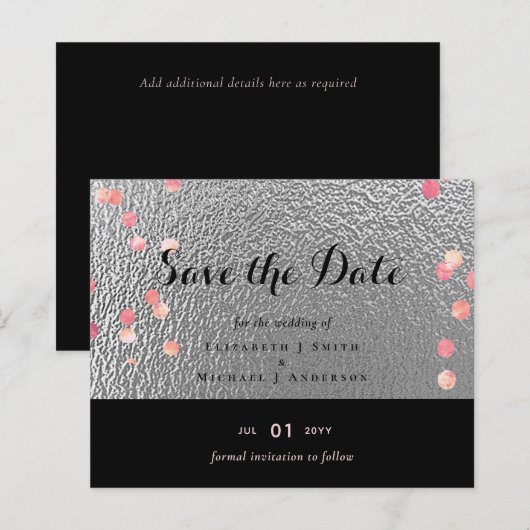 Zilver Zwart Roze Rosegold Confetti Bruiloft (Voorkant / Achterkant)