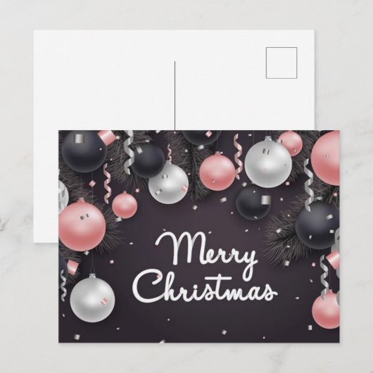 Zilver Zwart Roze Witte Kerstballen, Confetti Feestdagenkaart (Voorkant / Achterkant)