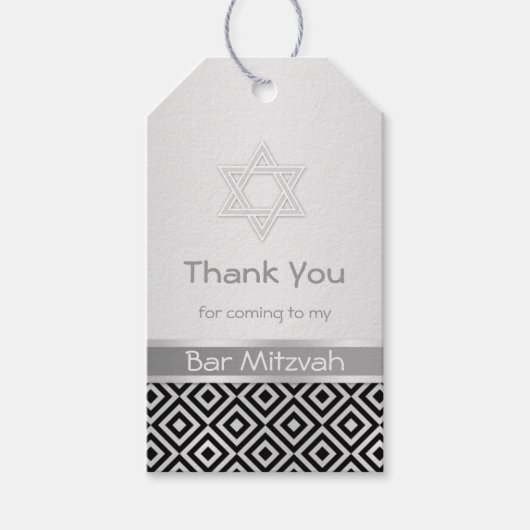 Zilver zwart ruitpatroon Bar Mitzvah Cadeau label Cadeaulabel (Voorkant)