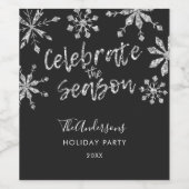 Zilver Zwart Sneeuwvlok Kerstfeest Wijn Etiket (Enkel label)