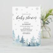 Zilver & Zwart Sneeuwvlok Winterbos Baby shower Kaart (Staand voorkant)