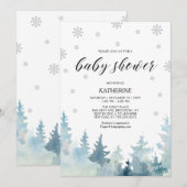 Zilver & Zwart Sneeuwvlok Winterbos Baby shower Kaart (Voorkant / Achterkant)