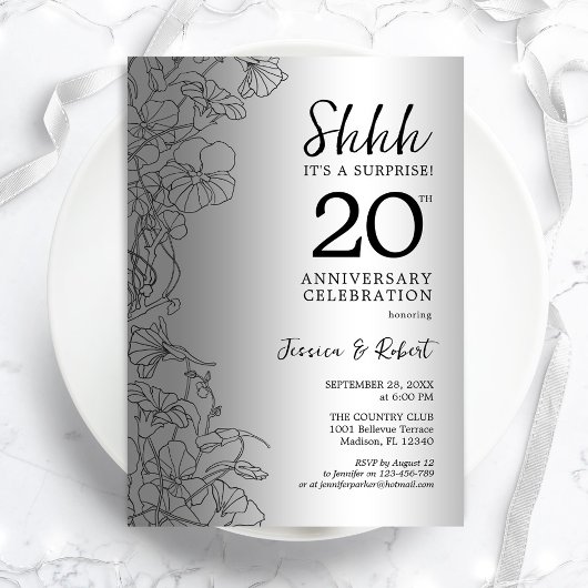 Zilver Zwart Surprise 20ste verjaardag Kaart