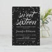 Zilver Zwart Sweet 16 Glitter Glans Confetti Kaart (Staand voorkant)