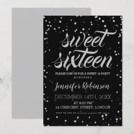 Zilver Zwart Sweet 16 Glitter Glans Confetti Kaart