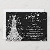 Zilver Zwart Trouwjurk Sparkle Vrijgezellenfeest Kaart (Voorkant)