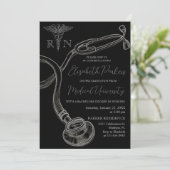 Zilver Zwart Verpleegkunde School Afstudeerfeest Kaart (Staand voorkant)