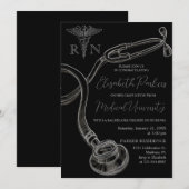 Zilver Zwart Verpleegkunde School Afstudeerfeest Kaart (Voorkant / Achterkant)