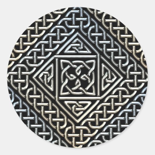 Zilver Zwart Vierkante Vormen Keltisch Knoopwerkpa Ronde Sticker (Voorkant)