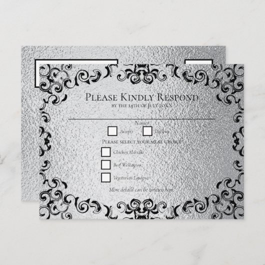 Zilver Zwart Werveltje Gotische bruiloft Feestdagenkaart (Voorkant / Achterkant)