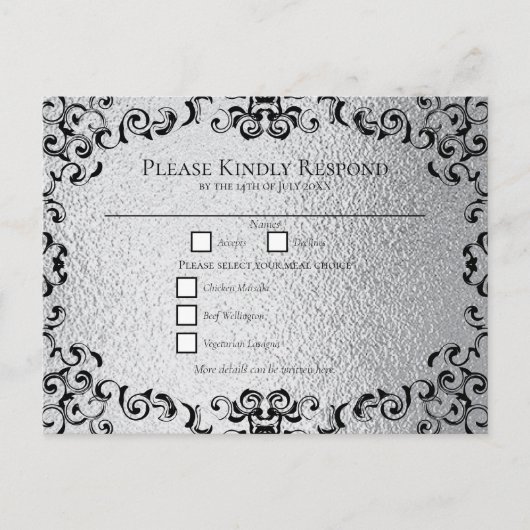 Zilver Zwart Werveltje Gotische bruiloft Feestdagenkaart (Voorkant)