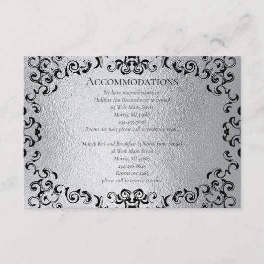 Zilver Zwart Werveltje Gotische bruiloft Informatiekaartje (Voorkant)