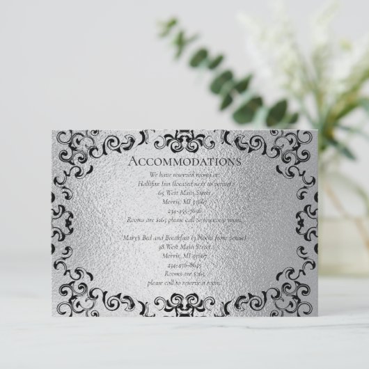 Zilver Zwart Werveltje Gotische bruiloft Informatiekaartje (Staand voorkant)