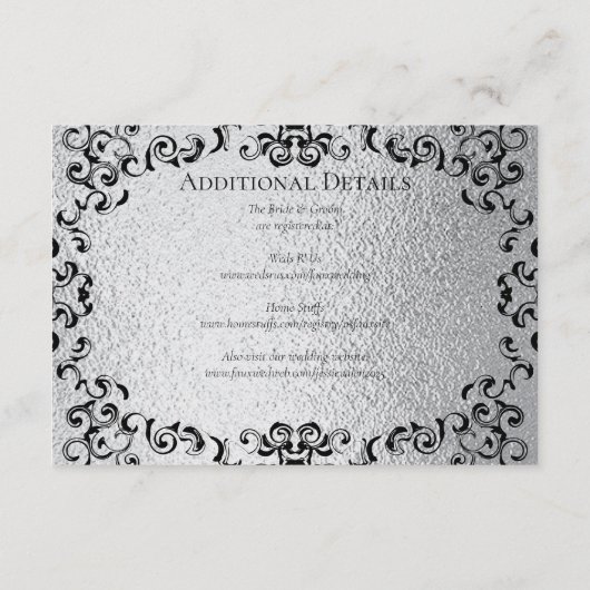 Zilver Zwart Werveltje Gotische bruiloft Informatiekaartje (Achterkant)