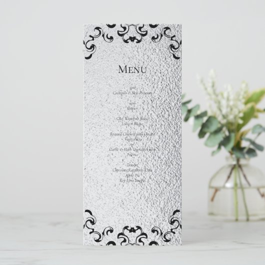 Zilver Zwart Werveltje Gotische bruiloft Menu (Staand voorkant)