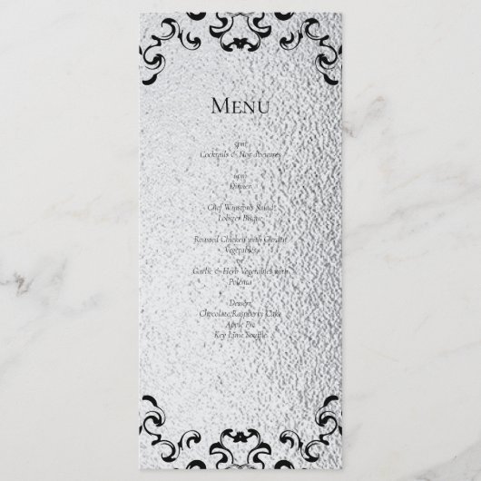 Zilver Zwart Werveltje Gotische bruiloft Menu (Voorkant)
