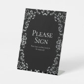 Zilver Zwart Werveltje Gotische bruiloft Reclamebord Met Voetstuk (Voorkant)