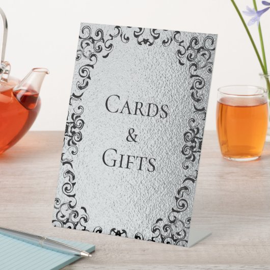 Zilver Zwart Werveltje Gotische bruiloft Reclamebord Met Voetstuk (Insitu)