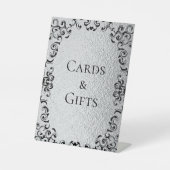 Zilver Zwart Werveltje Gotische bruiloft Reclamebord Met Voetstuk (Voorkant)