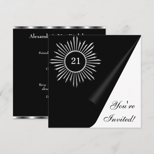Zilver Zwart & Wit 21e Verjaardag Event Kaart (Voorkant / Achterkant)